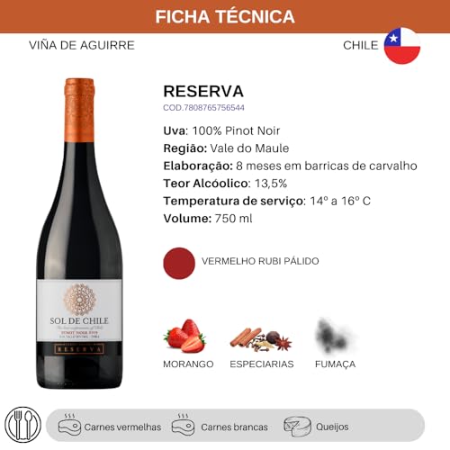 Vinho Fino Tinto Chileno Sol de Chile Reserva Pinot Noir 750ml