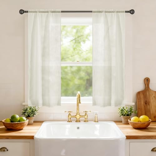 Ystyle Rideau Transparent Lot De 2, 70x120 CM, Rideau Cuisine Lin Effet, Voilage Intérieurs Passe Tringle Léger, Décoration Maison Moderne pour Chambre...