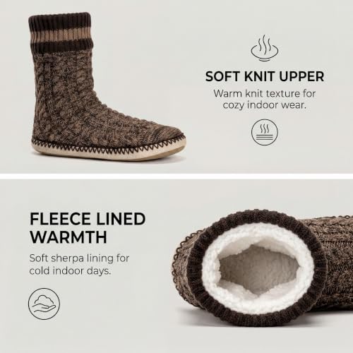 Image of Cozylook Mens Slippers Soft Sole Non Slip Fleece Lined Slipper Socks | High shaft knit upper, warm sherpa interior, cushioned underfoot comfort, grippy bottom for winter home, dorm and travel
