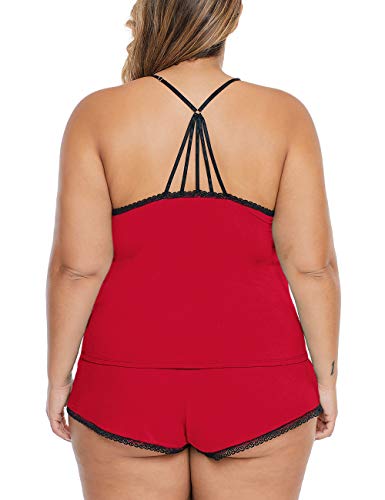 Image of Women Plus Size Pajamas Cami Shorts Set Nightwear Sexy Lace Lingerie Sleepwear