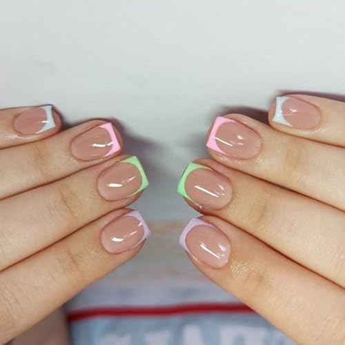 ショートスクエアネイルのヒント偽の爪の接着剤の接着プレスの人工偽りの女性の女の子のデザイン偽の爪のために