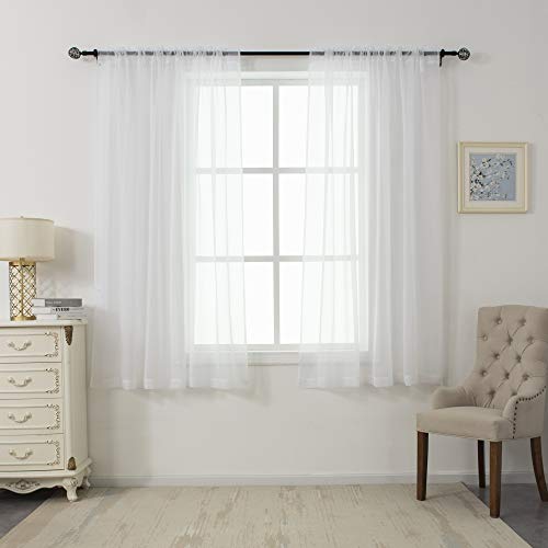 2 Panels Sheer Voile Curtains Draperies - Window Treatment Rod Pocket Light Filttering Curtains Drapes Panels for Bedroom Living Room Party Backdrop, White, 52 Inch by 63 Inch