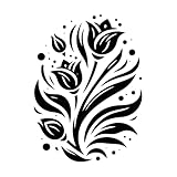 Motif floral élégant avec des feuilles de tulipes et des pois Stickers gravés 50.4x68.7cm Culture du tatouage Noir
