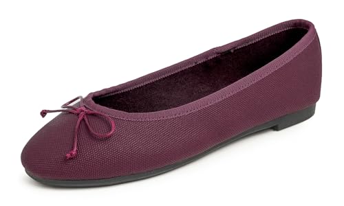 Feversole Women's Fashion Round Toe Ballet Flat Pumps Comfort Bow Tie Dolly Shoes Burgundy Texture Vegan Leather UK 6