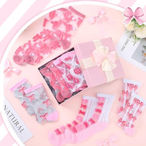 Image of Jadive Coquette Pink Bow Socks Pink Bow Women's Inspired Socks Ornament for Birthday Decor Gift