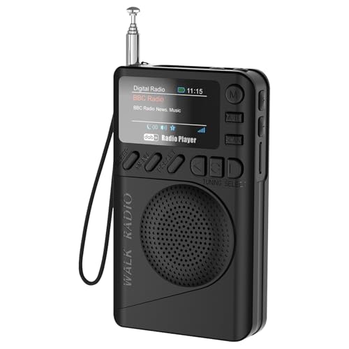 Radio DAB de bolsillo portátil, radio digital personal FM/DAB+ con altavoz Bluetooth, pantalla a color, pequeña sintonización digital, recargable, tarjeta TF, temporizador de sueño, conector para