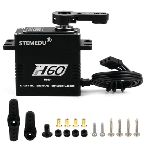 Stemedu 180° RC Servo 60KG High Torque Steering 0.12sec/60° at 7.4V High-Speed, Brushless Digital Motor, Stainless Steel Gear, Waterproof, for DIY RC Models, Robotic Toys