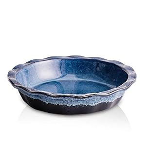 KOOV Ceramic, 9 Inches Pie Plate, Pie Dish for Dessert Kitchen, Round Baking Dish Pan for Dinner, Wrapping Upgrade, Reactive Glaze (Nebula Blue) KOOV Ceramic 9 Inches Pie Plate Pie Dish for Dessert Kitchen Round Baking Dish Pan for Dinner Wrapping Upgrade Reactive Glaze Nebula Blue