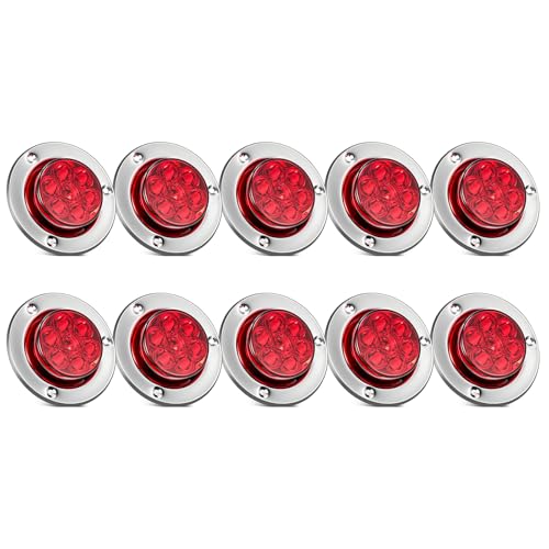 Feux clignotants latéraux rouges 5,1 cm à LED et lunette inox pour remorque camion plateau