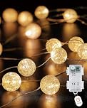 Fairy Lights Crystal Balls, 2 m 20 LED Mini crystal balls, fairy light Battery Operated with Timer, Crystal Crackle ball fairy Lights Indoor for Christmas, Wedding, Bedroom, Party Decoration,Valentin