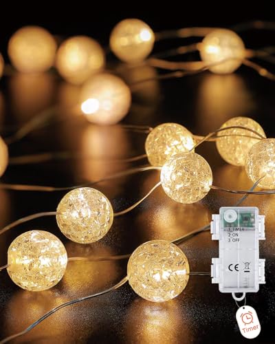 Guirlande lumineuse boules de cristal 2 m 20 LED Mini boules de cristal Guirlande lumineuse à...