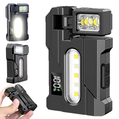 Kyduu Linterna LED Recargable, 1200 Lúmenes, 3 Modos, Iman IP68 Impermeable Portátil Flashlight, 180° Giratoria Mini linterna, Linterna Recargable de Clip de Bolsillo, para Emergencia Camping Regalo