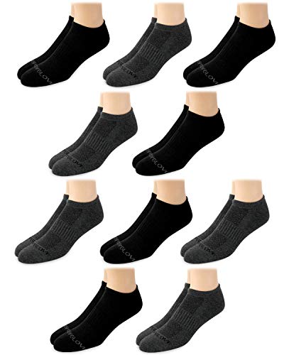 Body Glove Men's Athletic Cushioned Low Cut Socks (10 Pack), Size Shoe Size: 6-12.5, Black/Grey'