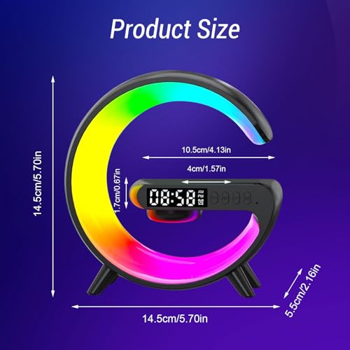 Les-Theresa G Light Wireless Charger Wireless Speaker Charger Light with Bluetooth Speaker Bedside Lamp G Atmosphere Lamp with Alarm Clock for Adults Kids Gifts (Black)