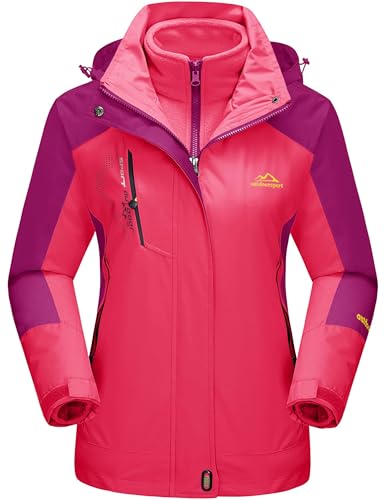 TACVASEN 3 in 1 Jacket Womens Waterproof Lightweight Jacket Winter Women's Warm Ski Fleece Travel Snow Coat Hood Windproof Combat Mountain Rain Coat