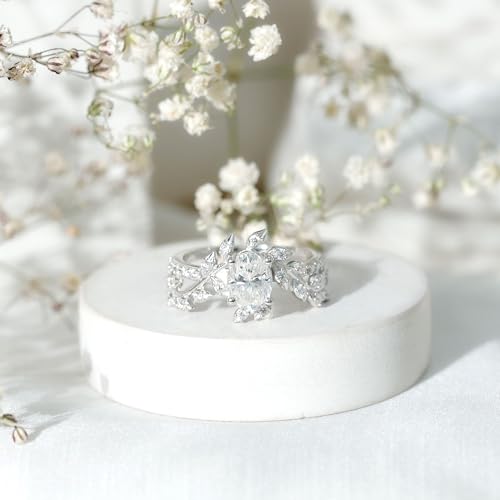 Certified Moissanite 6X8 mm Oval Engagement Ring in Silver, D-Vs1 Quality, Moissanite Leaf Ring - Ideal For Gift3