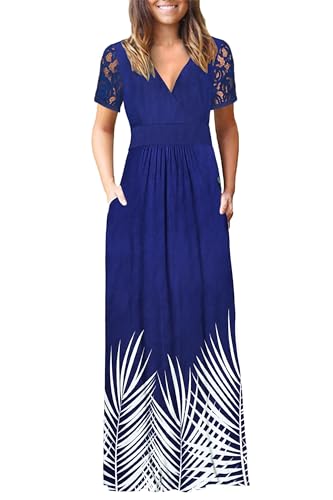 Image of AUSELILY Maxi Dresses for Women 2026 Lace Short Sleeve V Neck Wrap Long Dress with Pockets