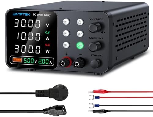 Wanptek DC Power Supply Variable 0–30V 0–10A, Adjustable Switching Regulated Bench Power Supplies with Memory Preset, Lock Key, OCP Protection, USB Fast Charging for Laboratory/Electronic Repair
