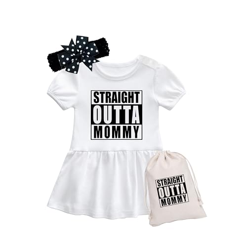Image of YSCULBUTOL Baby Twins Bodysuits Straight Outta Mommy Newborn Baby Dresses Infant Girl Clothes Twin Romper With Hairband(White 9m)