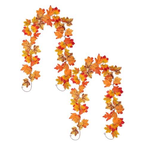 2Pcs 6.5Ft Fall Orange Maple Leaf Halloween Garland for Autumn Home Decor - image 1