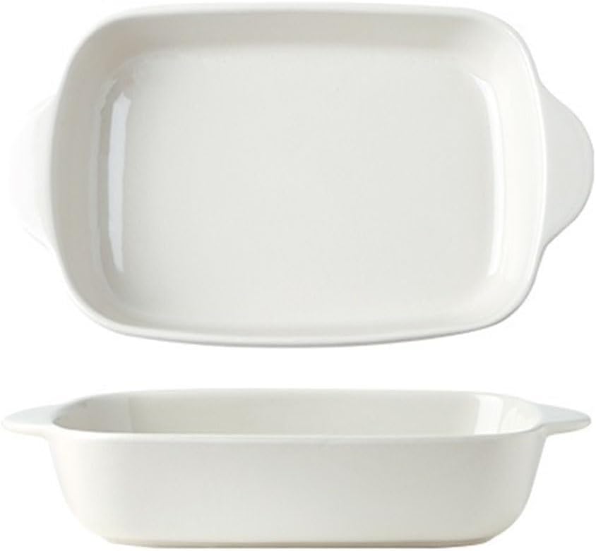 Lasagna Pans Rectangular Ceramic Double-Handled Baking Pan Household Use Oven Microwave Steak Baked Rice for Baking Cake(White,Small)