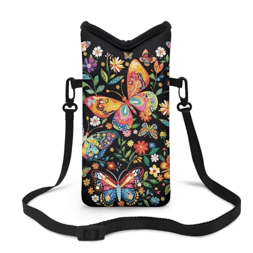 Jeiento Colorful Floral Butterfly Cellphone Sleeves for Women Lady Mobile Phone Protection Case Bag with Crossbody Strap Neck Lanyard Flowers Carring Case -  WST-YSFA4764CZC2-25-04