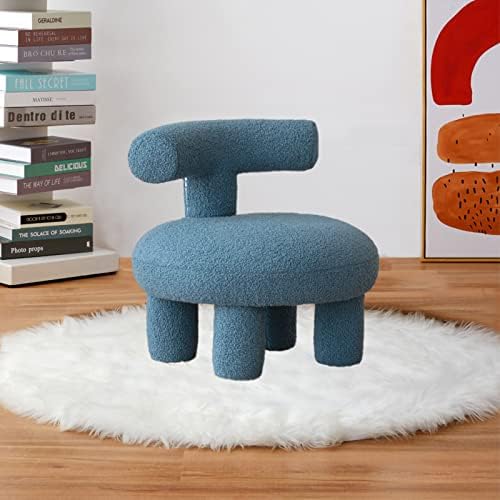LUGSHIREE Ottoman Pouf Boucle Chair, Cute Small Upholstered Tufted Foot Stool Sheep Ottoman for Living Room Bedroom Home Decor(Blue)
