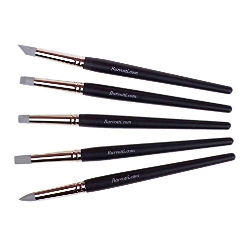 Barvotti Juego de 5 herramientas moldeadoras de color de silicona con punta de goma suave para pintar, mezclar, tallar, manchar, herramientas de escultura de arcilla, mango de madera negra, puntas de