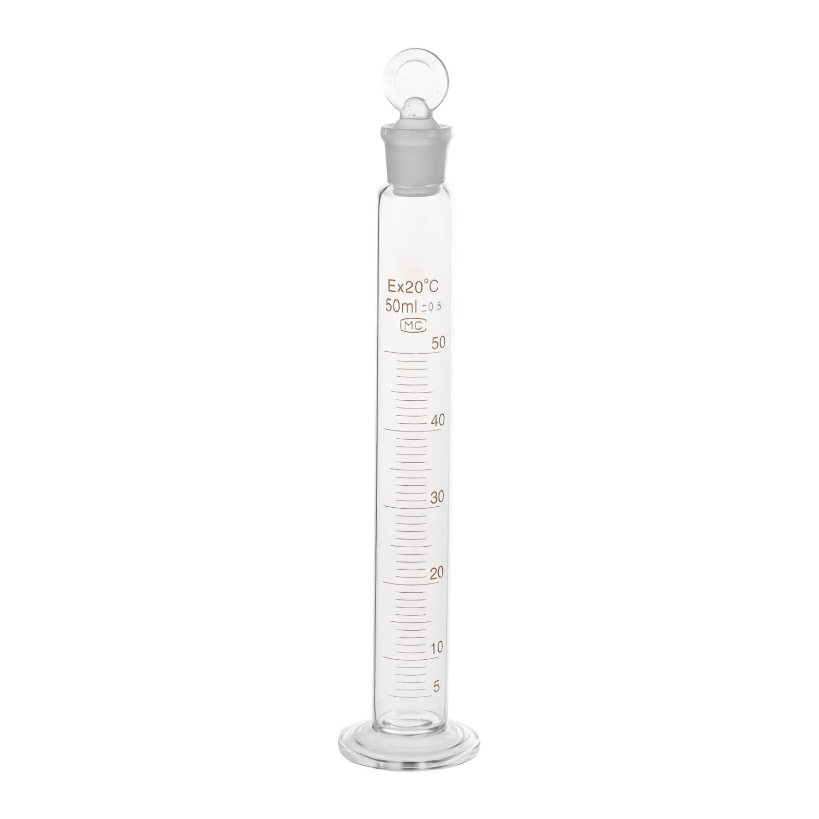 Cylinder miarowy z korkiem, laboratoryjna zlewka miarowa, szklany cylinder, pojemnik do przechowywania cieczy, miarka z podziałką, przezroczyste szkło do eksperymentów, nauki, domu 50 ml (50 ml)