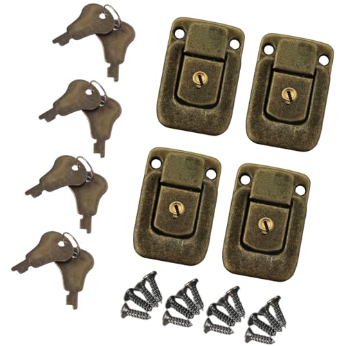 RGYBAO 4pcs Vintages Iron Suitcases Lock Hasp Home Accessory for Jewelry Box Toolboxes and Wood Case with Key and Screws