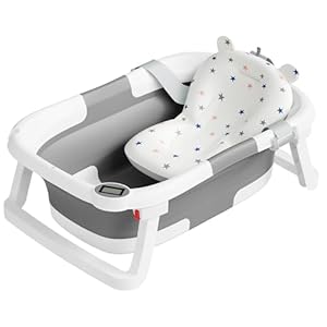Collapsible Baby Bathtub,Baby Bath Tub with Soft Cushion & Thermometer,Baby Bathtub Newborn to Toddler 0-36 Months,Portable Travel Baby Tub