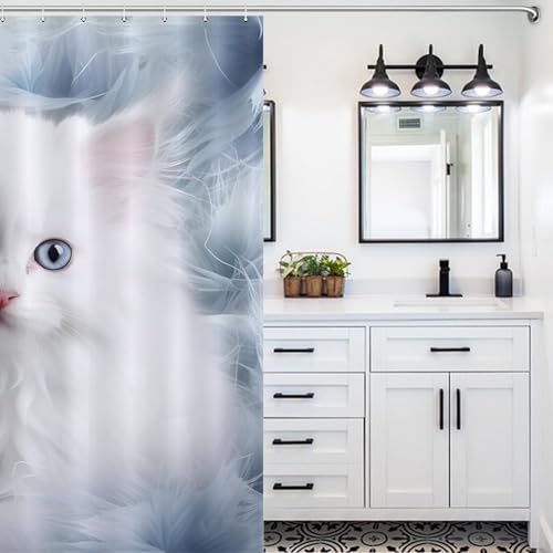 Rideau de douche chat 100% polyester résistant et lavable pour la baignoire