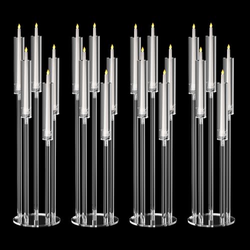 5 Arms Acrylic Clear Candelabra Centerpieces for Wedding 4Pcs Taper Candlesticks Candle Holders with Acrylic Shade for Chrismas House Birthday Party Table Easter Day Gifts
