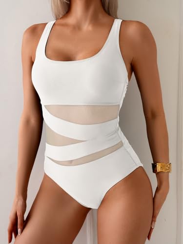 Image of B2prity Women's Mesh One Piece Swimsuit Tummy Control Sexy Bathing Suit Push Up Swim Suit Slimming Swimwear
