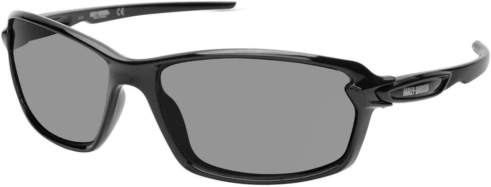 Harley‑Davidson Men’s Sunglasses – Modern Rectangle Shades with Smoke Gray Lenses & Shiny Black Frame, 100% UV Protection