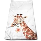 Serviette de cuisine mignonne avec une fleur dans sa bouche, motif girafe avec fond blanc, 30,5 x 60,5 cm, petite serviette pour salle de bain, hôtel, salle de sport et spa, serviette décorative