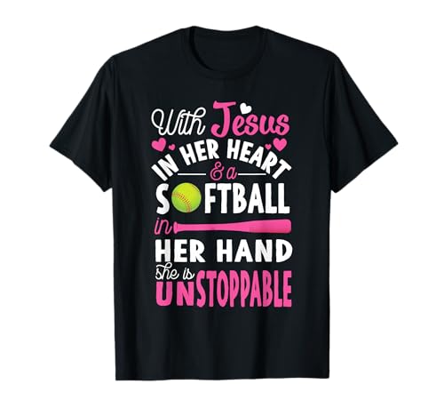 Jesus In Her Heart Softball Hand Funny Pitcher Gift For Her T-Shirt
