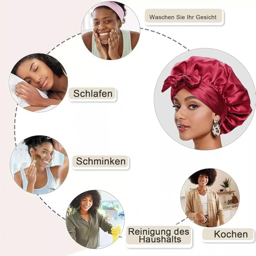 LBJFYHJN Seidenhaube zum Schlafen, Silk Bonnet für Lockiges, Glattes Haar, Satin Schlafhaube mit Bindeband, Schlafhaube Seide für Damen, Nacht & Alltag