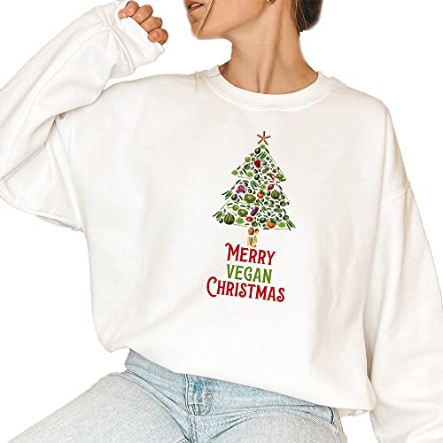 Merry Vegan Christmas Jumper | Unisex Adult Kids Sizes | Veg Veggie Vegetarian Xmas Sweatshirt | Vegan Gift | Shirt Women Men Young