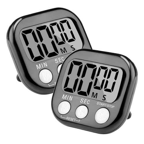2 PCS Magnetic Kitchen Timer, Big Digits Large LCD Screen Display Timer, Digital Clock Countdown Stopwatch for Cooking, Study, Work, Exercise (2 PCS Black)