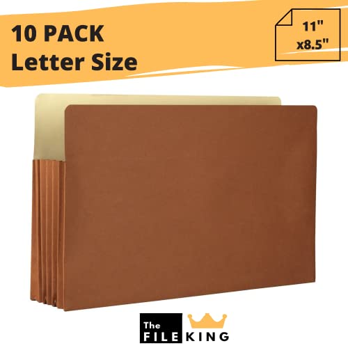 The File King Accordion File Folders Letter Size | Box Of 10 Redropes | Expanding File Folder - 5.25" Expansion | Expandable Accordian File Organizer Pocket | Redwell Filing Organization & Storage #TOP1