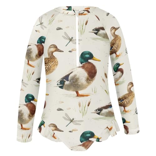 ALAZA Dragonfly Duck Girls One Piece Swimsuit Long Sleeve Rash Guard Swimsuits UV 50+ Swimwear Zipper2