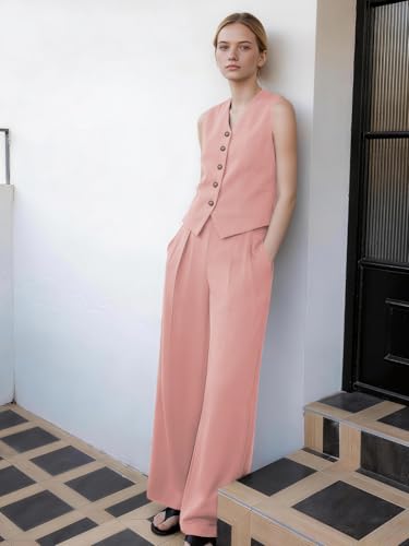 Outfeel Womens Vest Sets Summer 2 Piece Outfits Elegant Blazer Vest Pockets Wide Leg Pant Suit Casual Matching Set — view 5