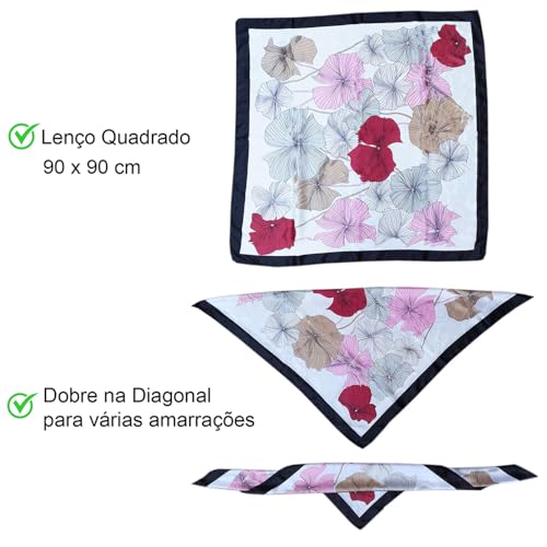 Lenço Quadrado Grande Cetim Seda Multiuso Echarpe Cropped Bandana: Kit 2 Estampados Sortido