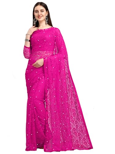 Image of LOROFY Women's Brasso Net Saree With Blouse