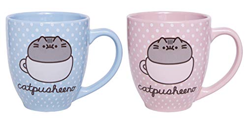 Pusheen Cat 18 oz Mug Polka Dot Catpusheeno Mug - Animal Lovers Pusheen Cartoon Kitty Cat Coffee Cup 2-Pack 2