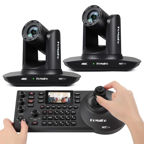 Image of FoMaKo 4K 20X PTZ Camera HDMI AI Auto-Tracking PTZ Camera, NDI PTZ Controller PoE 3" LCD Screen Preview for Church Worship Education Conference Events, NDI 6 & NDI HX3 Certified (K20UHx2+KC608 Pro)