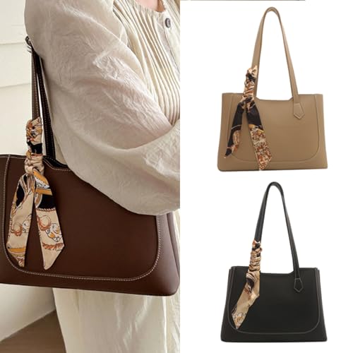 Womens PU Leather Shoulder Bag Large Capacity Handbag Female Shopping Dating Bag Student Bag for Work Travel.Light Brown2