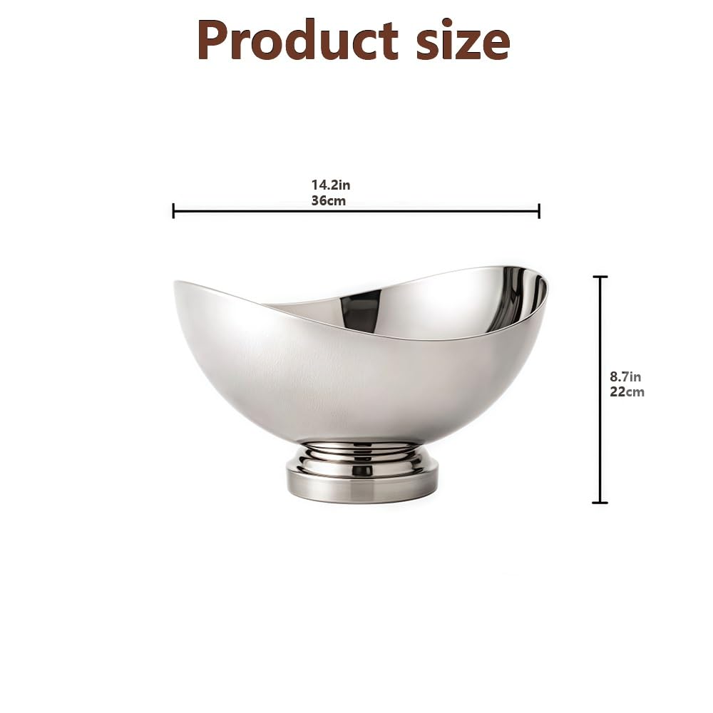 Grande secchiello per champagne in acciaio inox, per vino, birra, bevande, ciotola moderna con base a piedistallo per feste, bar, barbecue, matrimoni, uso ristorante (argento)