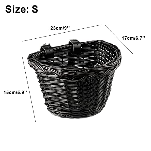 Avasta Wicker Kids Bike Basket For 12 14 18 Inch Girls Boys Bike, Kids Bicycle Accessories, Size S, Black #TOP3